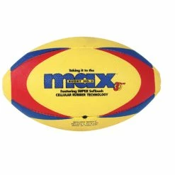Flash Sale ⌛ Sportime Max ProRubber Rugby Ball, Size 3, Yellow With Red/Blue Pattern 🔔